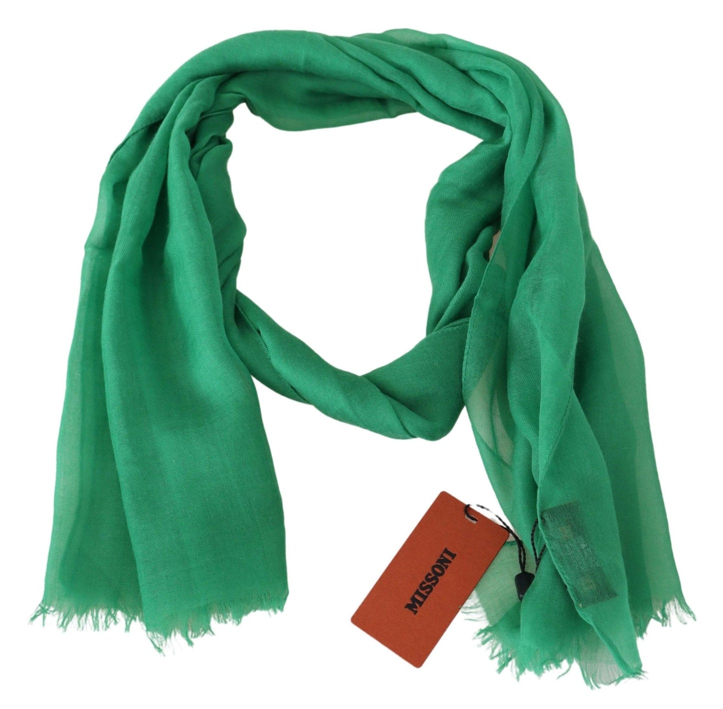 Elegant Green Cashmere Scarf with Logo Embroidery