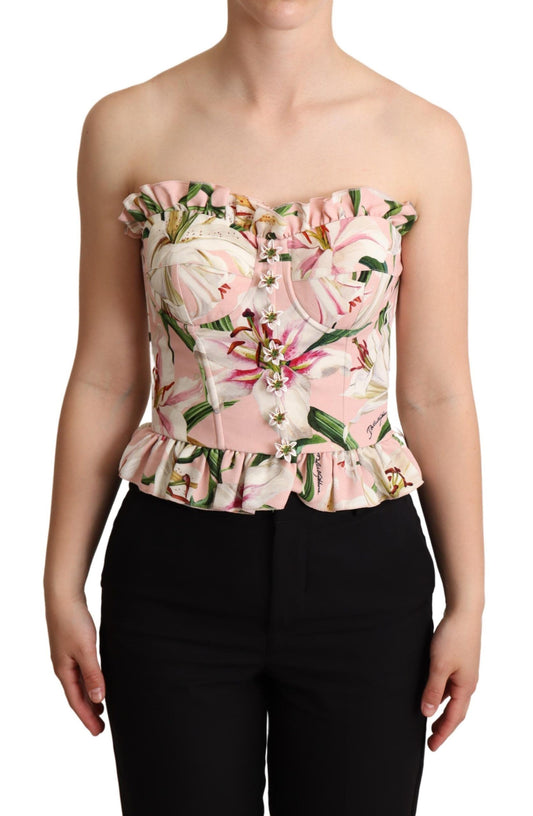 Romantic Lily Print Bustier Top in Pink
