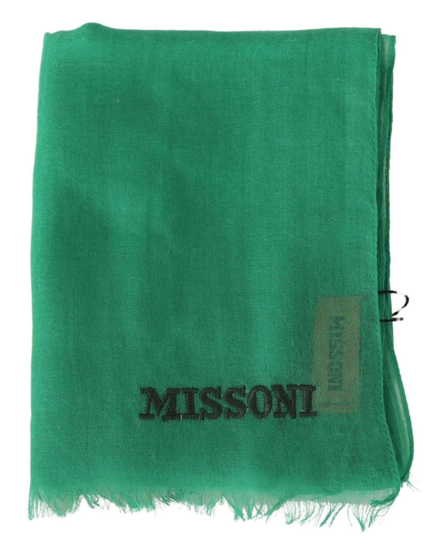 Elegant Green Cashmere Scarf with Logo Embroidery