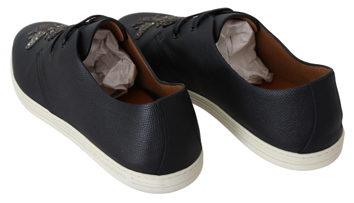 Elegant Black Leather Casual Sneakers