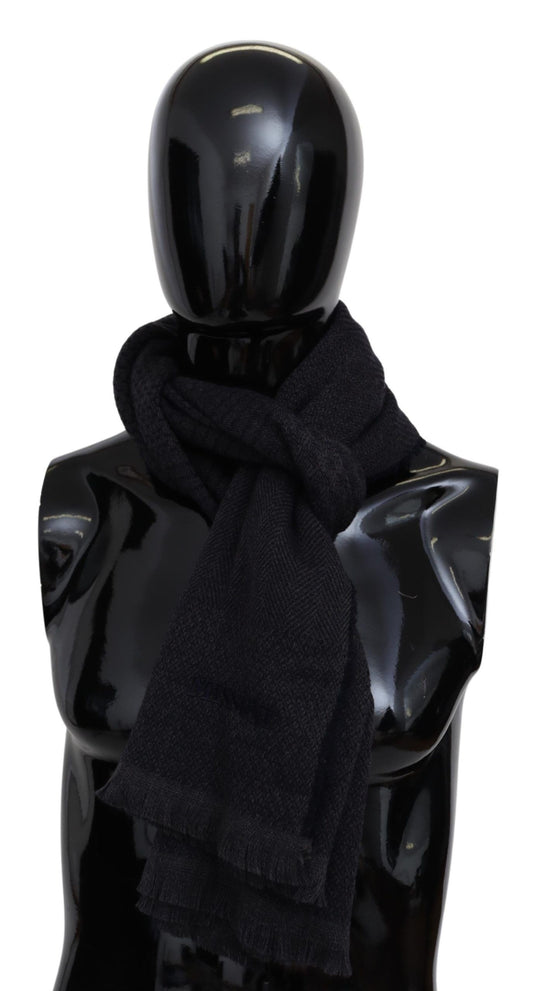 Chic Unisex Black Wool Scarf with Logo Embroidery