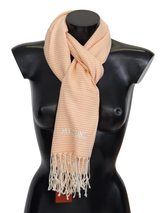 Elegant Peach Wool Scarf with Embroidered Logo