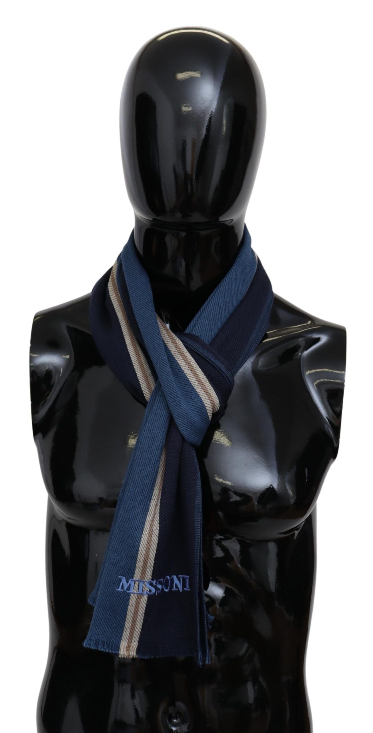 Elegant Multicolor Wool Scarf with Striped Pattern