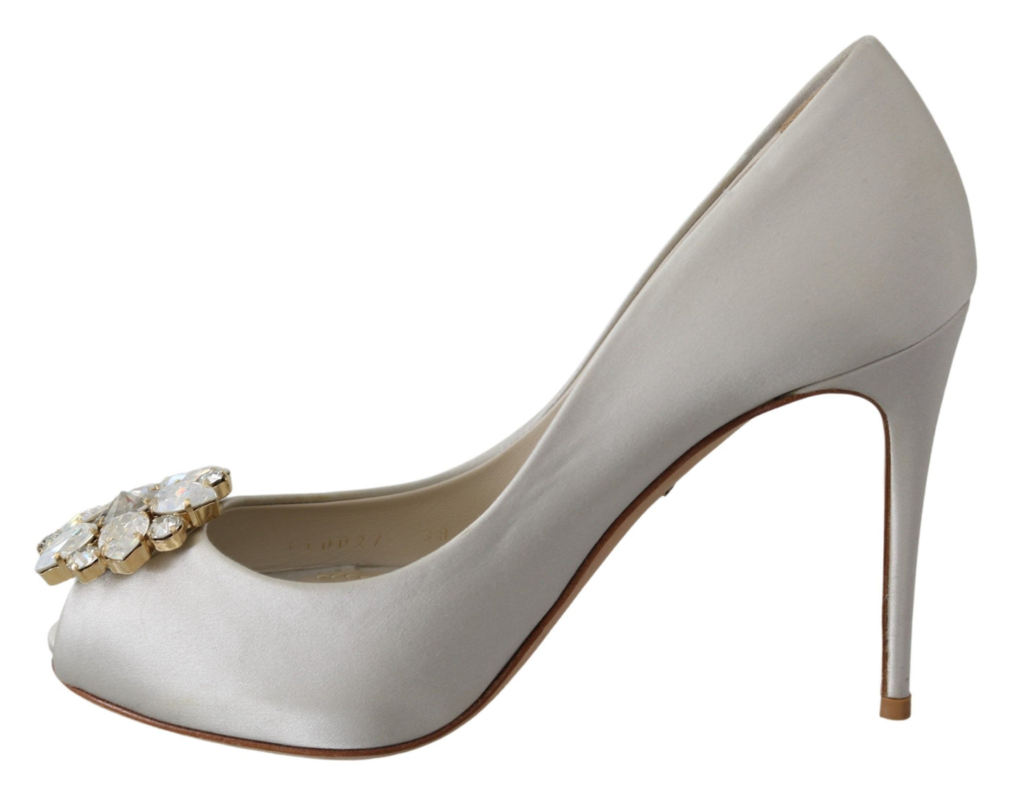 Elegant White Silk Crystal Peep Toe Heels