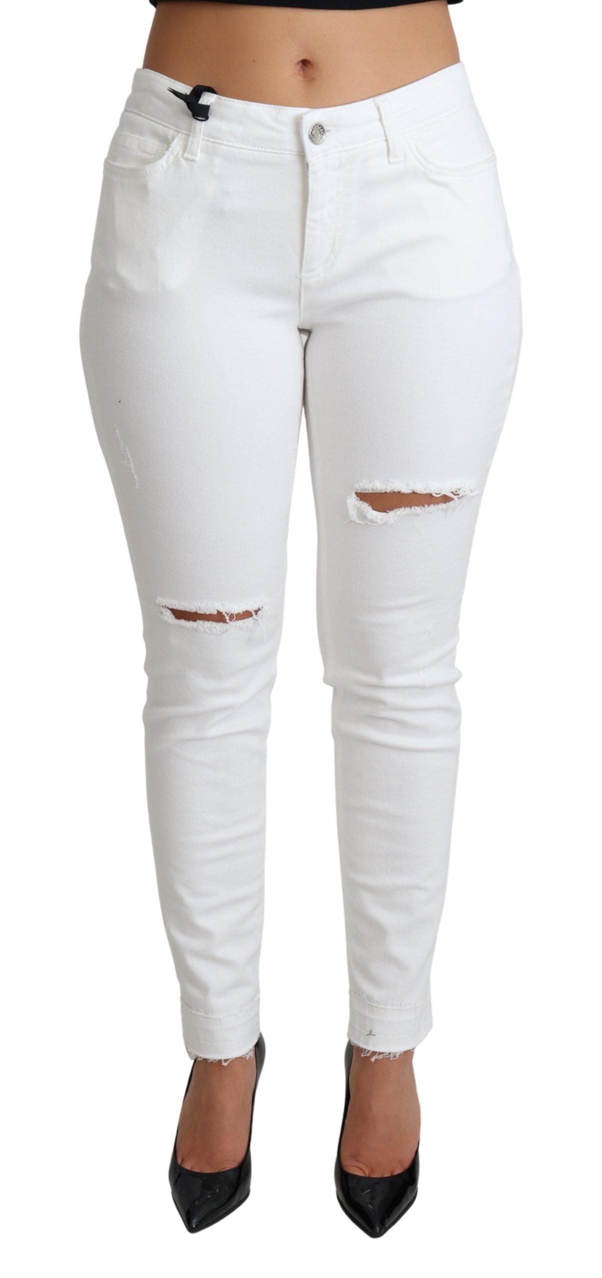 Chic White Mid Waist Designer Jeans