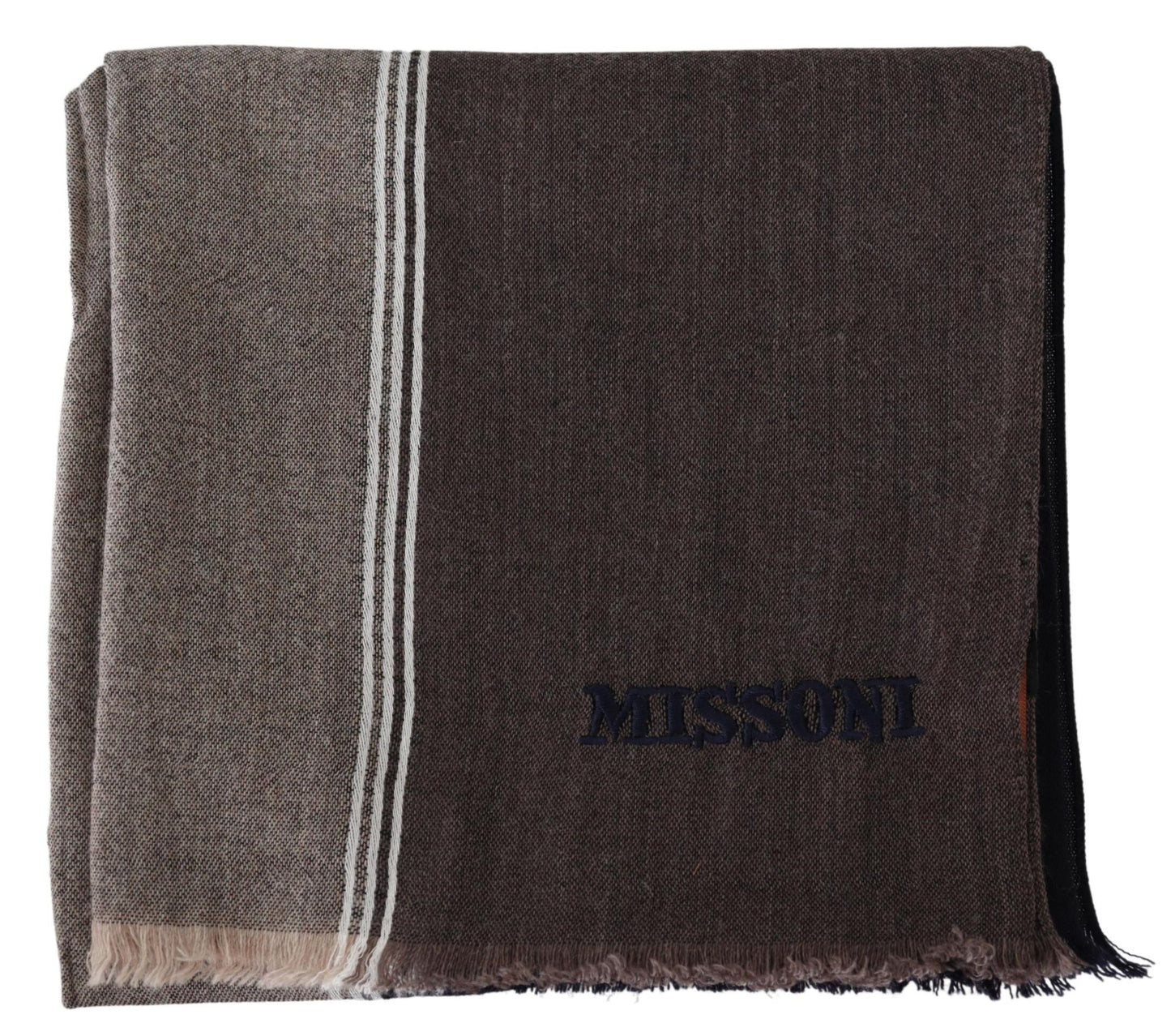 Brown Striped Wool Unisex Neck Wrap Fringes Scarf