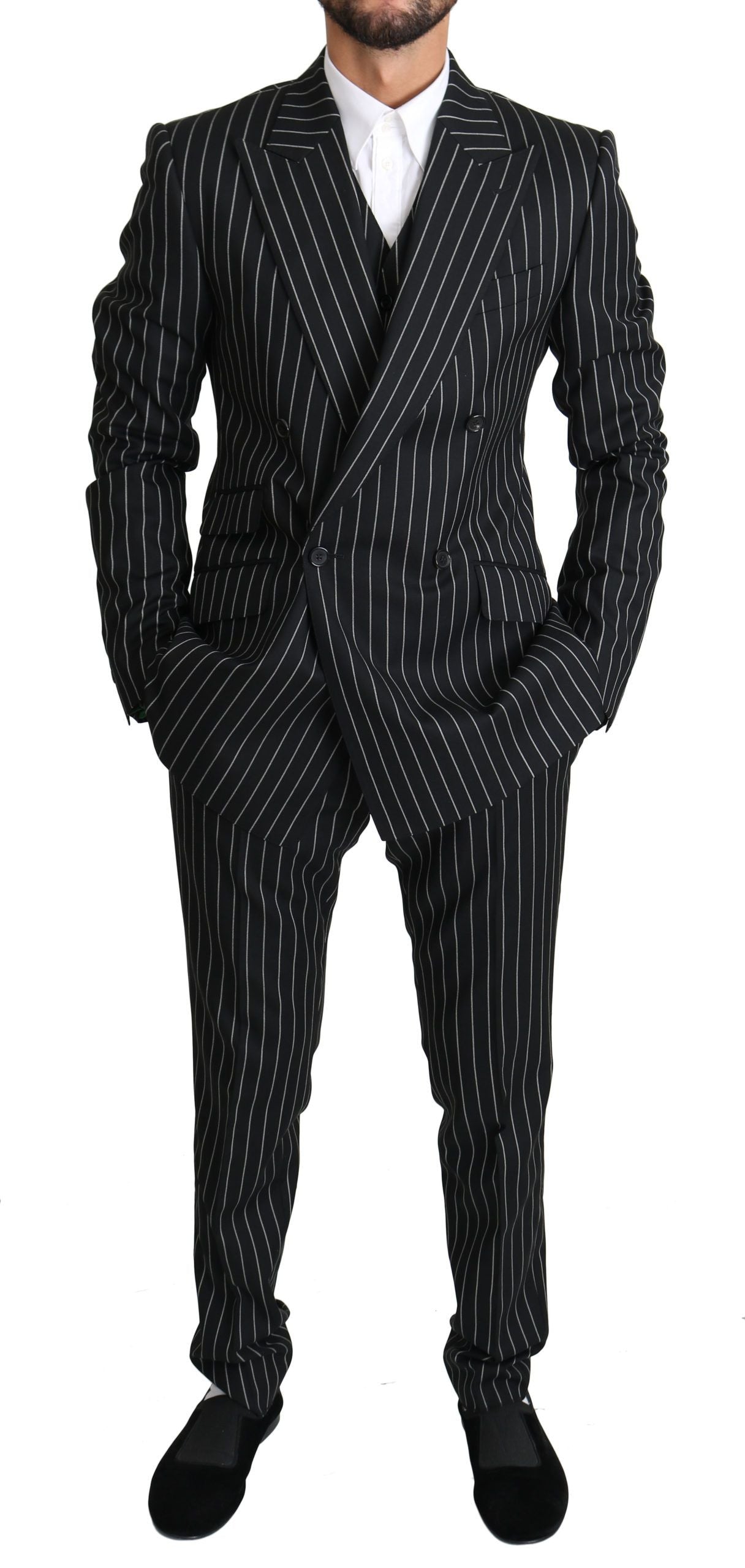 Elegant Black Striped Three-Piece Suit