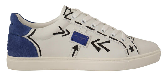 Elegant White & Blue Low-Top Leather Sneakers