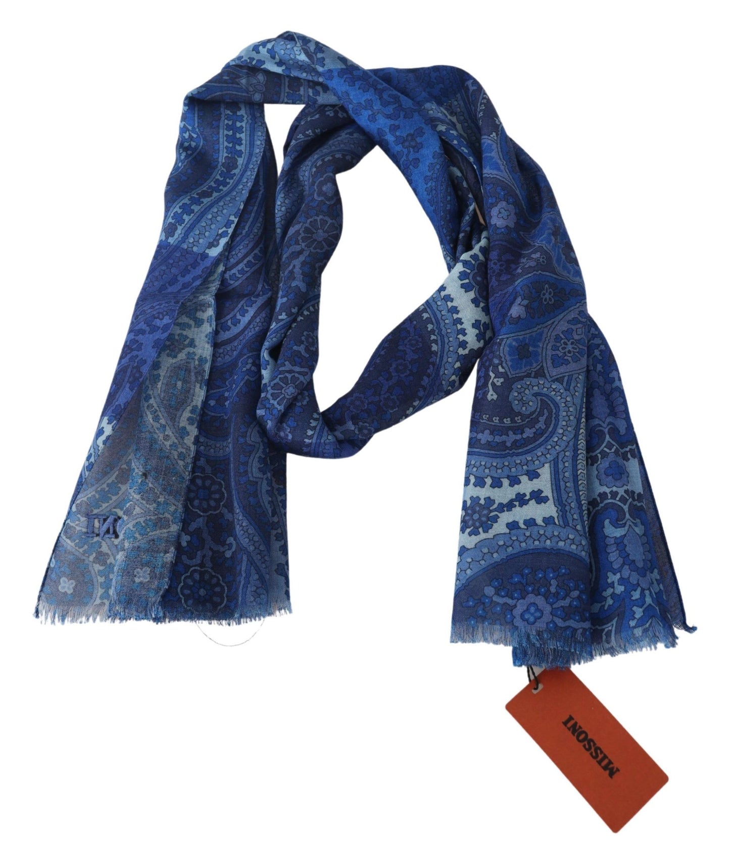 Blue 100% Wool Floral Unisex Neck Wrap Shawl Scarf