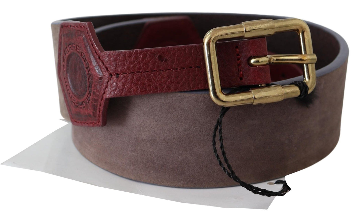 Brown Leather Wide Gold Chrome Logo Buckle Belt