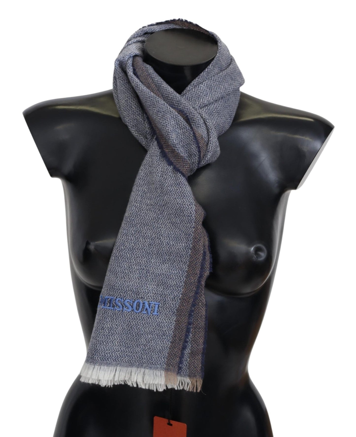 Elegant Gray Wool Scarf with Stripes and Fringes
