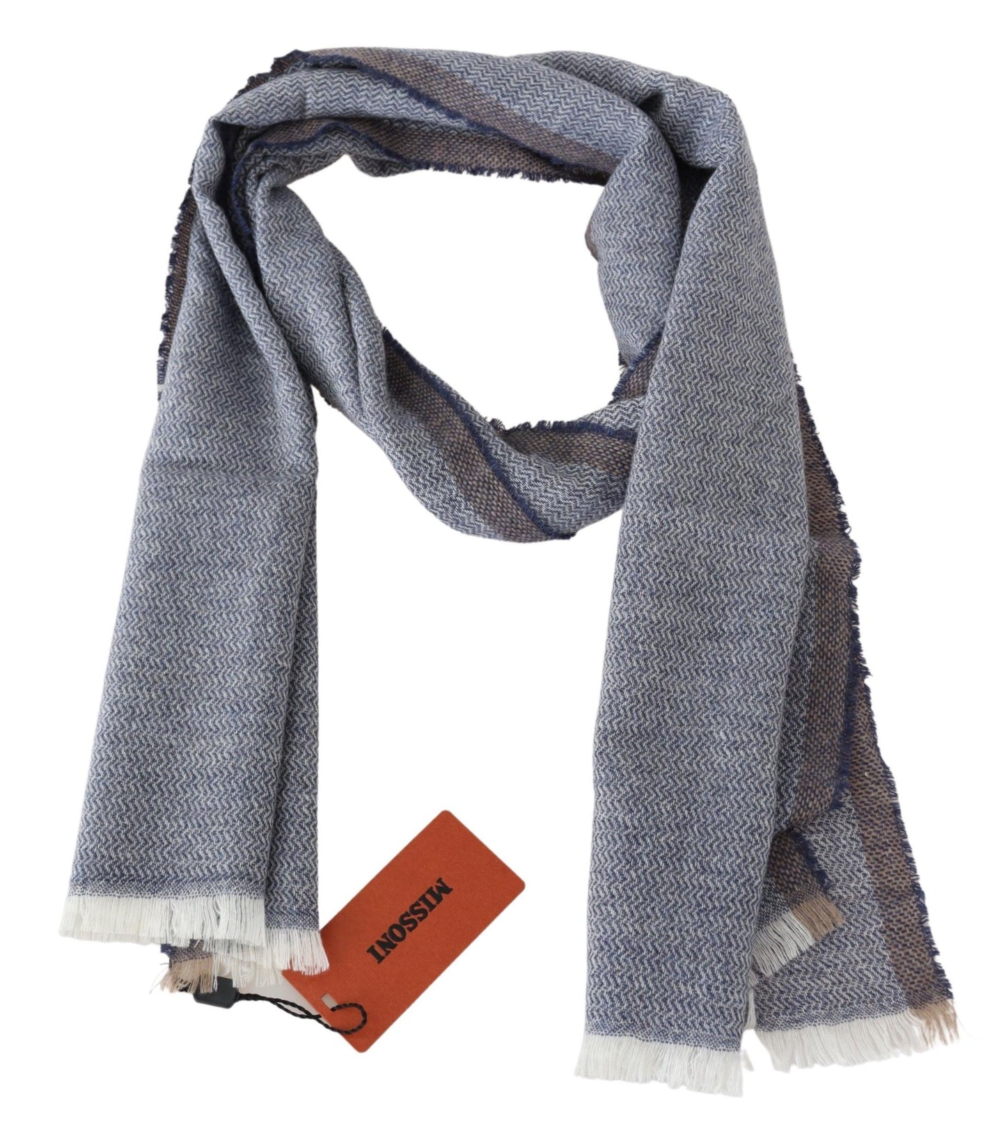 Elegant Gray Wool Scarf with Stripes and Fringes