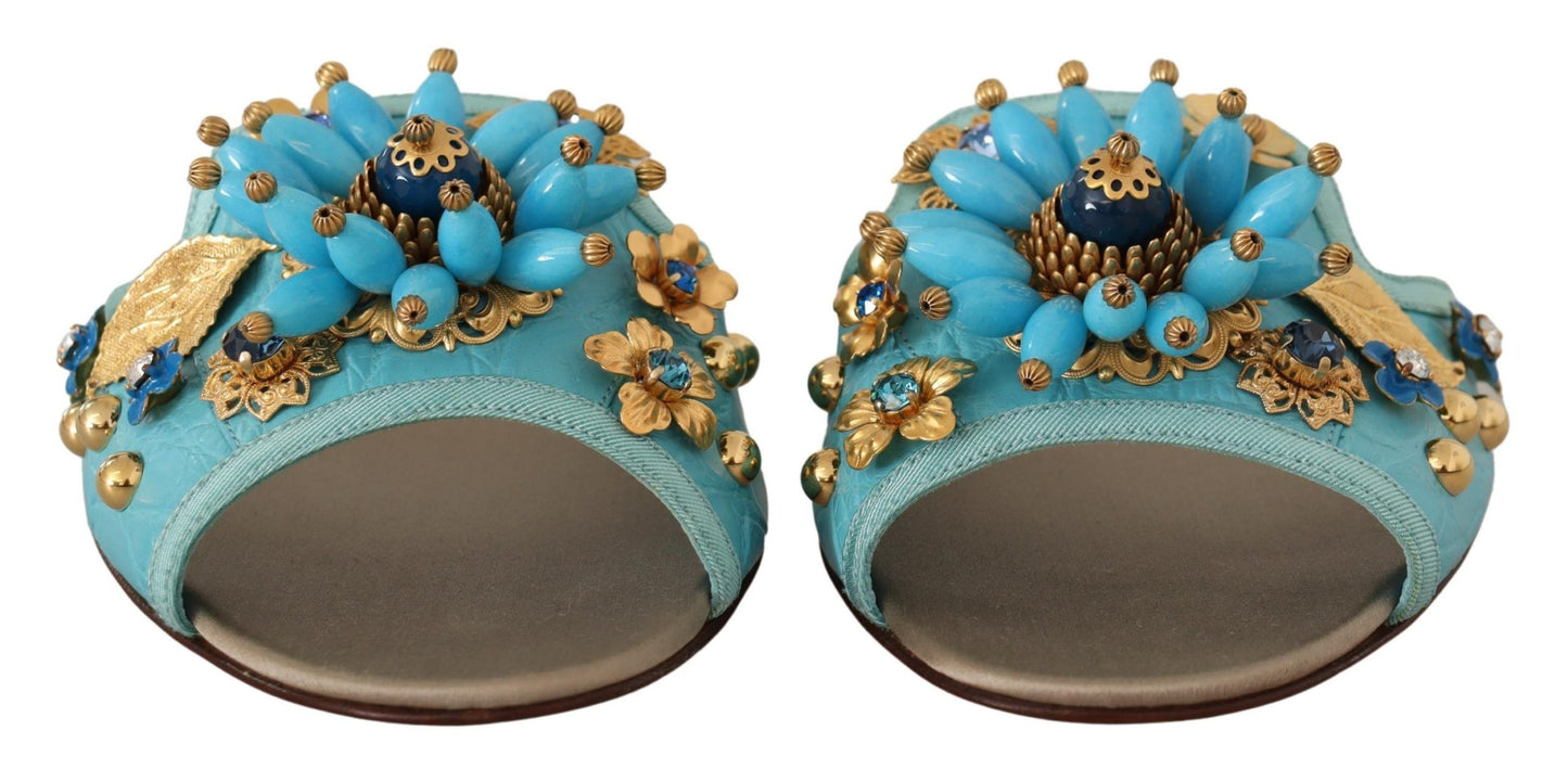 Exquisite Crystal-Embellished Exotic Leather Sandals