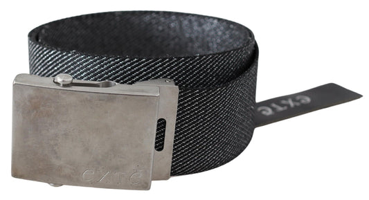 Elegant Black Canvas Waist Belt with Silver Buckle