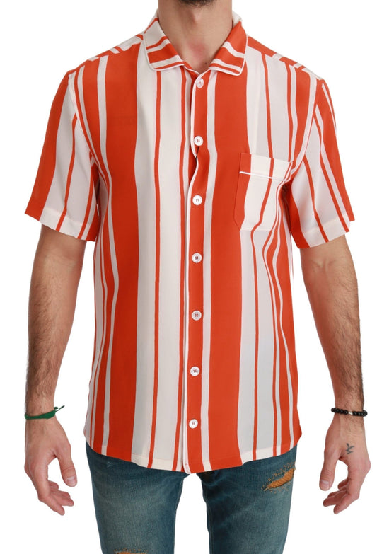 Elegant Striped Silk Shirt - White & Orange