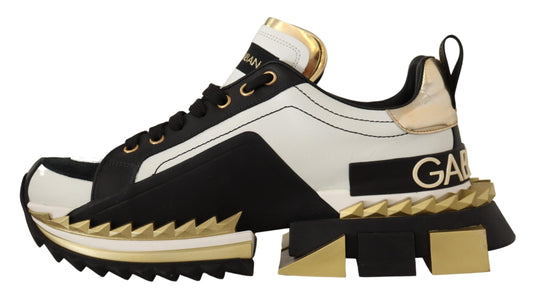 Super King Leather Sneakers - Gold, White & Black