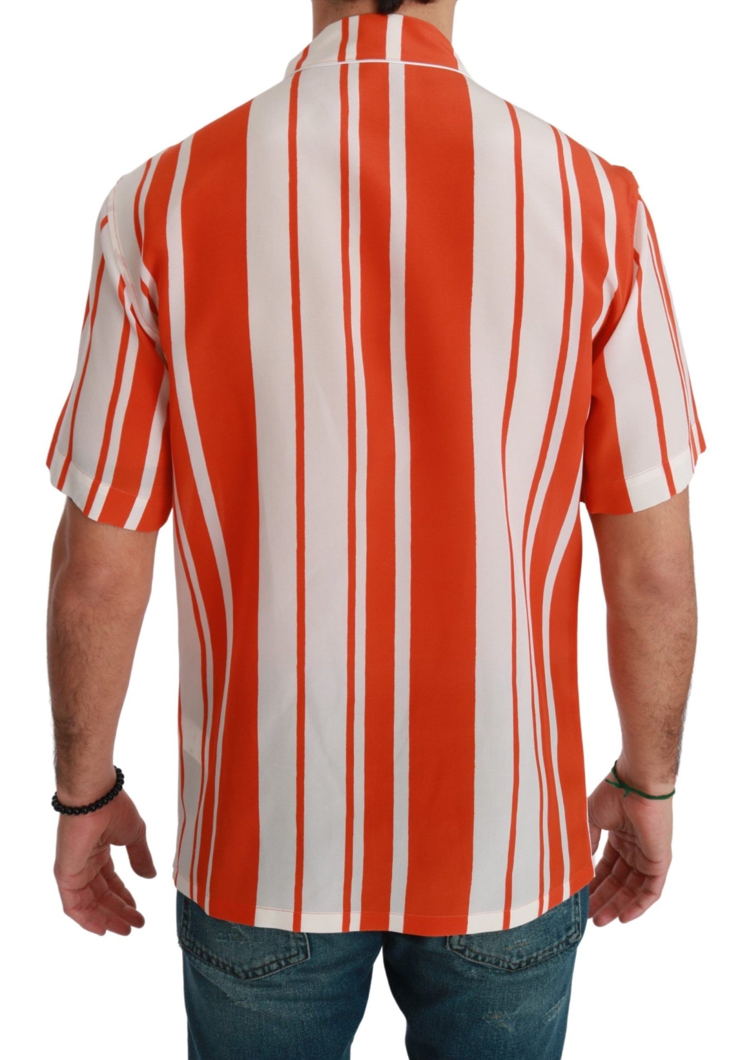 Elegant Striped Silk Shirt - White & Orange
