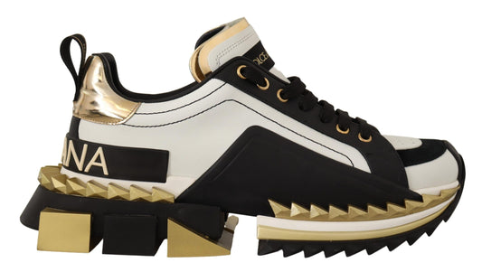 Super King Leather Sneakers - Gold, White & Black