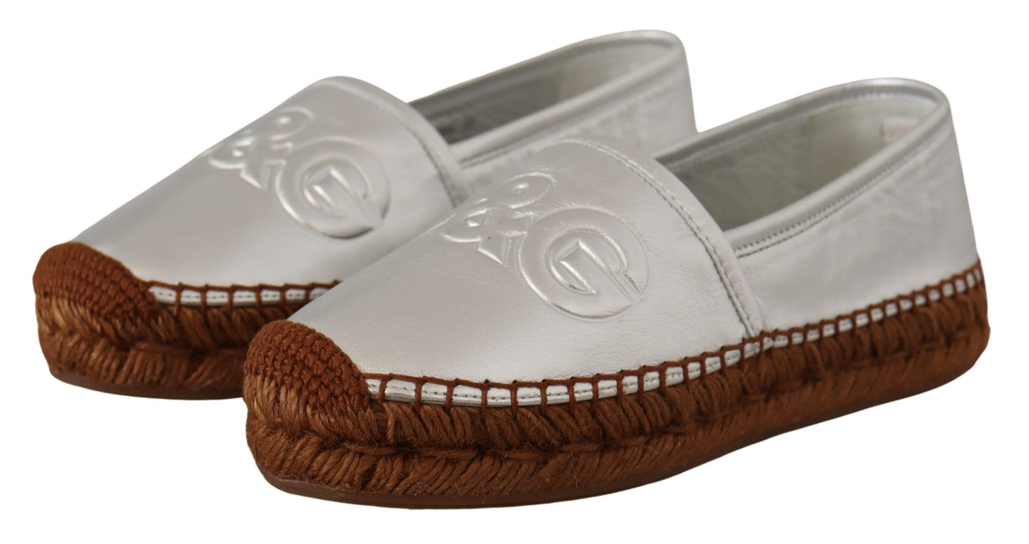 Silver Leather Flat Espadrilles