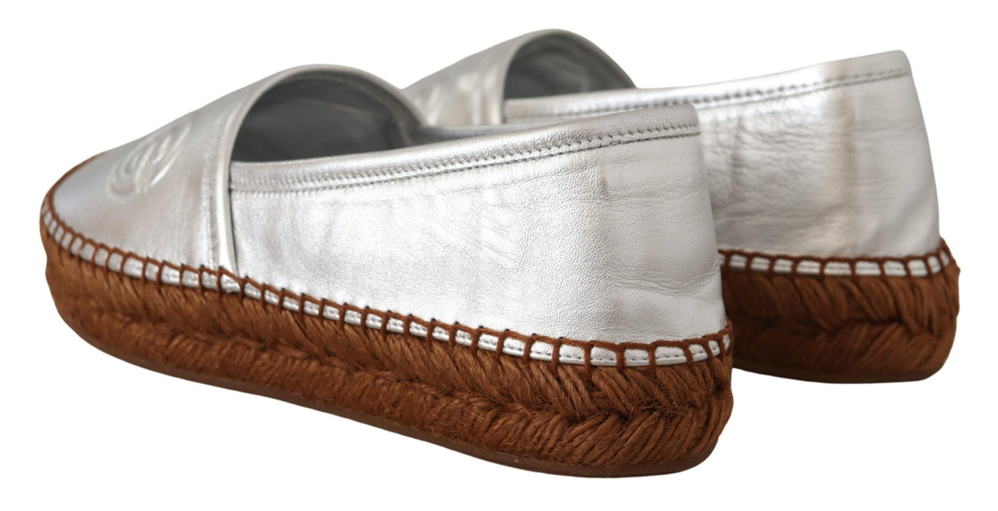 Silver Leather Flat Espadrilles