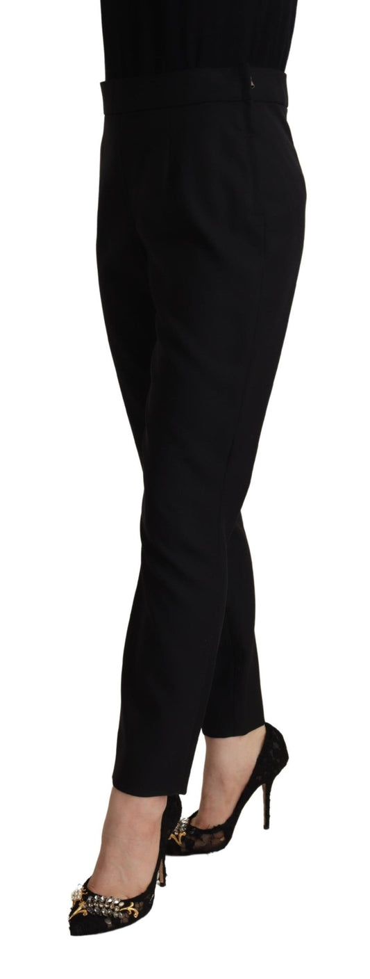 Elegant High Waisted Black Tapered Trousers