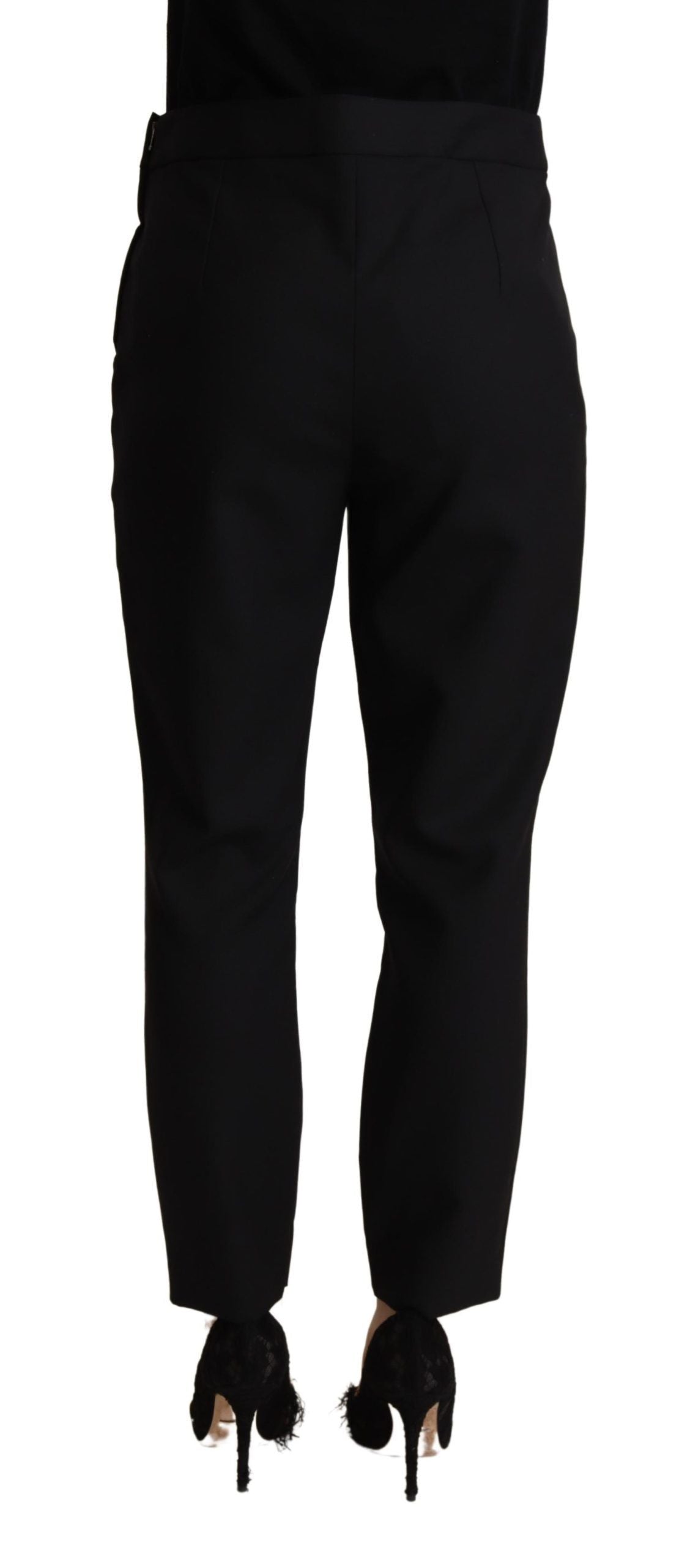 Elegant High Waisted Black Tapered Trousers