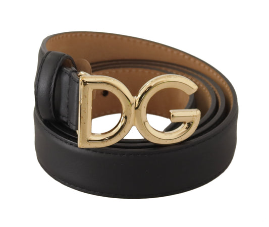 Elegant Black Leather Belt with Logo Buckle