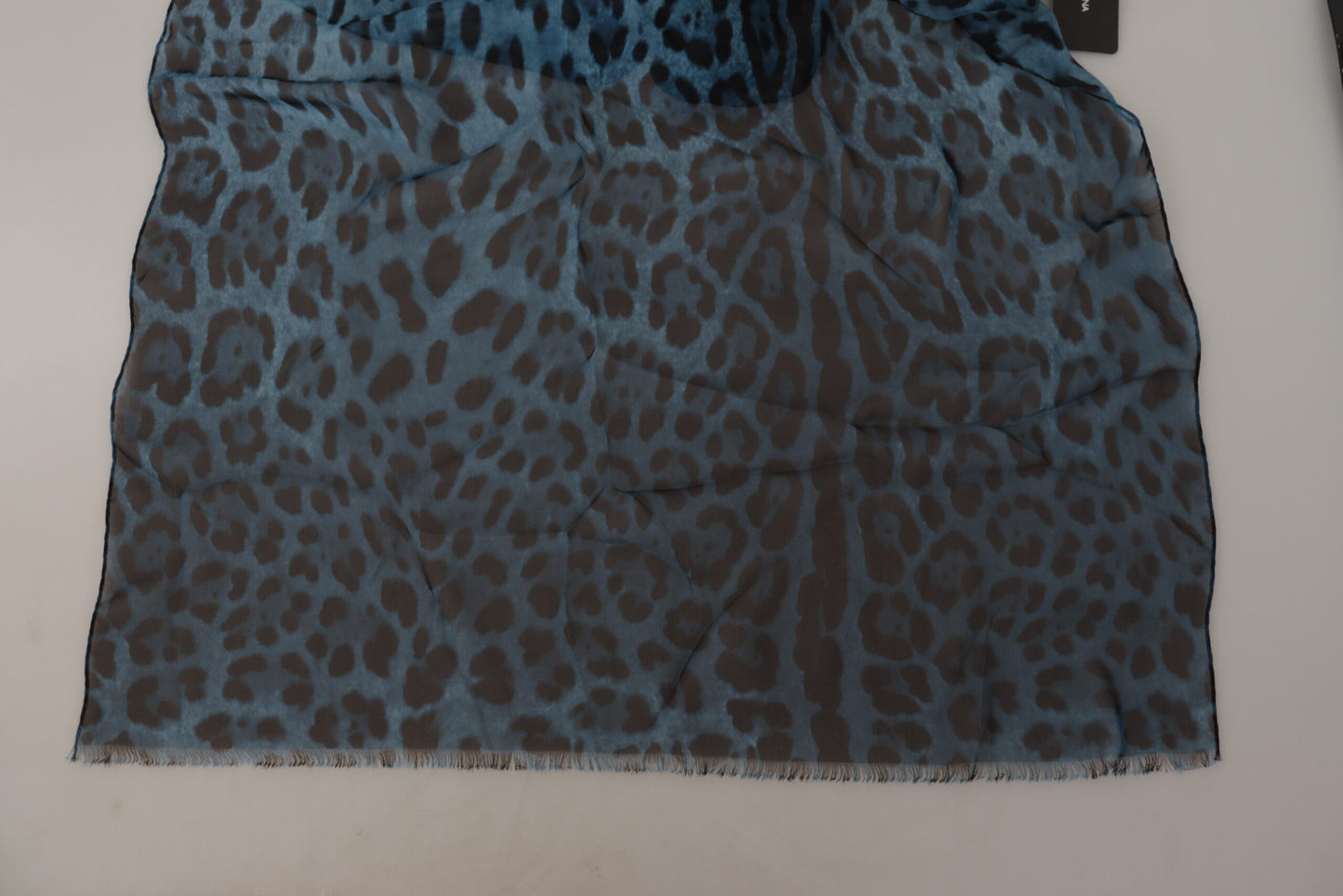 Elegant Blue Leopard Print Silk Shawl