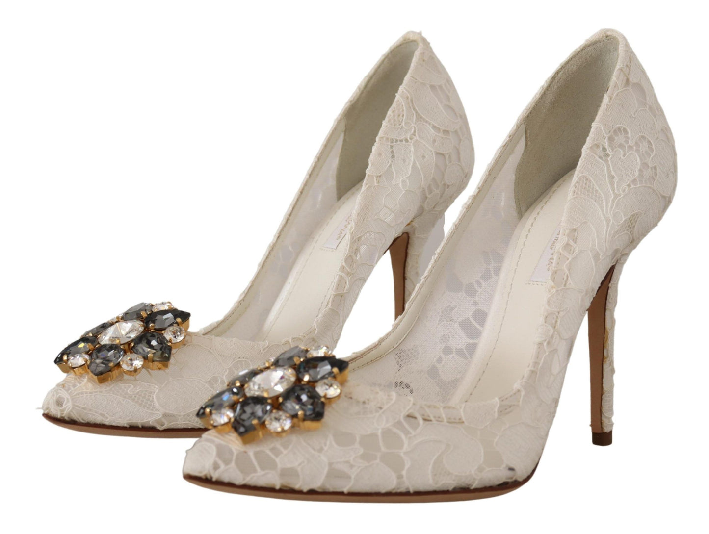Elegant Taormina Lace Heels with Crystal Embellishments