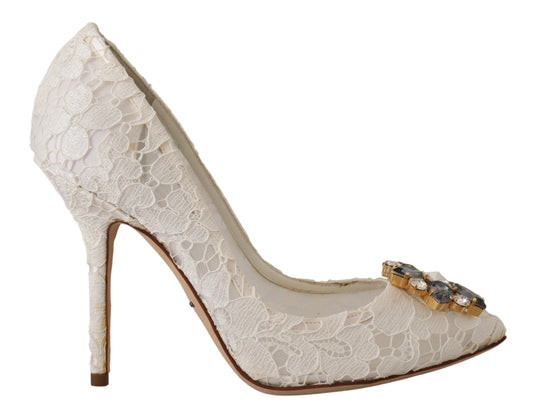 Elegant Taormina Lace Heels with Crystal Embellishments