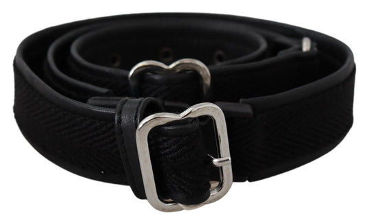 Chic Black Leather Waist Belt with Chrome Buckle