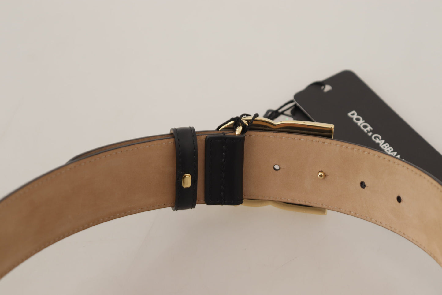 Elegant Black Leather Belt with Engraved Buckle
