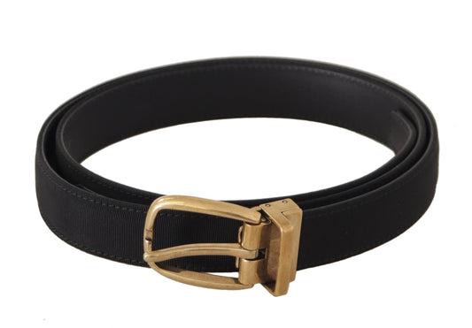Elegant Black Canvas-Leather Men's Belt