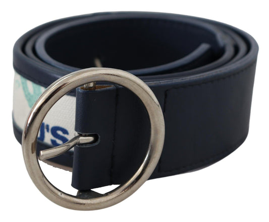 Elegant Navy Leather Waist Belt with Silver Buckle