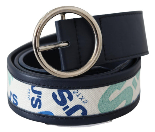 Elegant Navy Leather Waist Belt with Silver Buckle