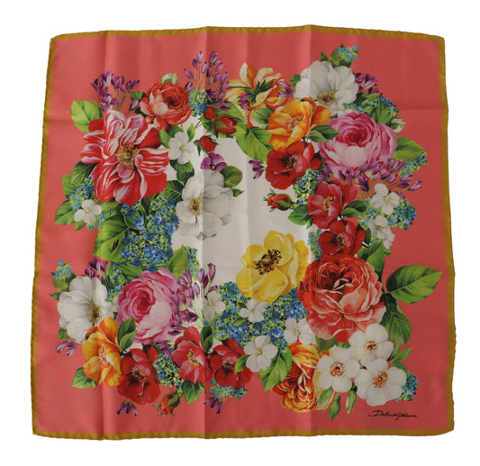 Chic Pink Floral Silk Square Scarf