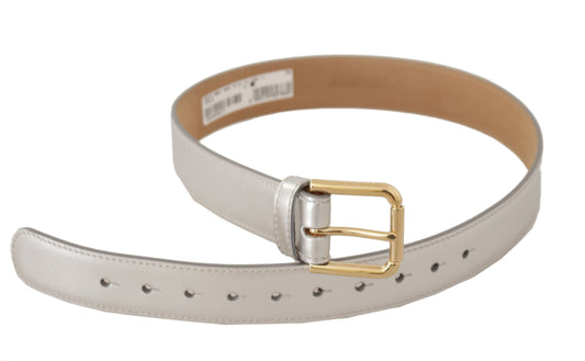 Engraved Silver-Toned Leather Belt