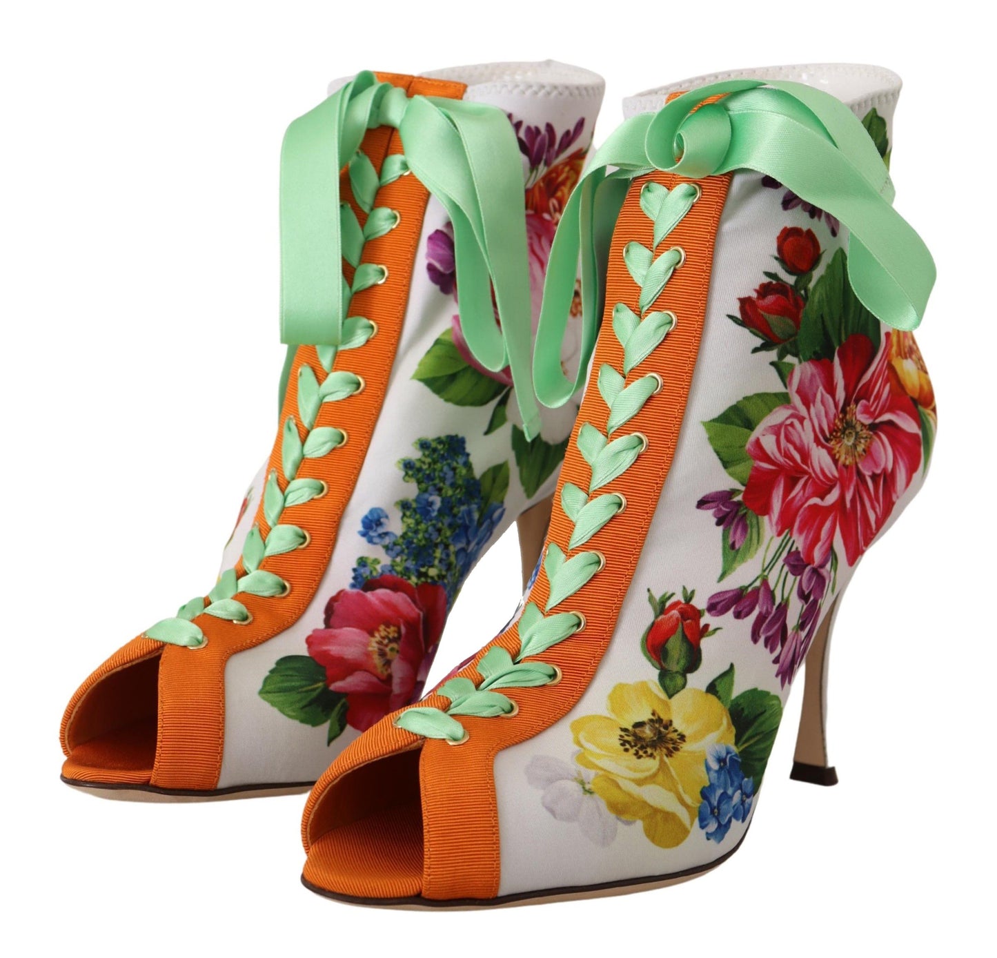 Floral Open Toe Jersey Heels