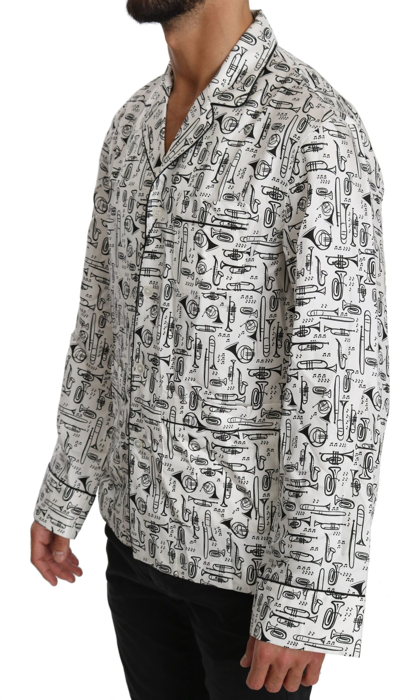 Elegant Silk Musical Print Pajama Shirt