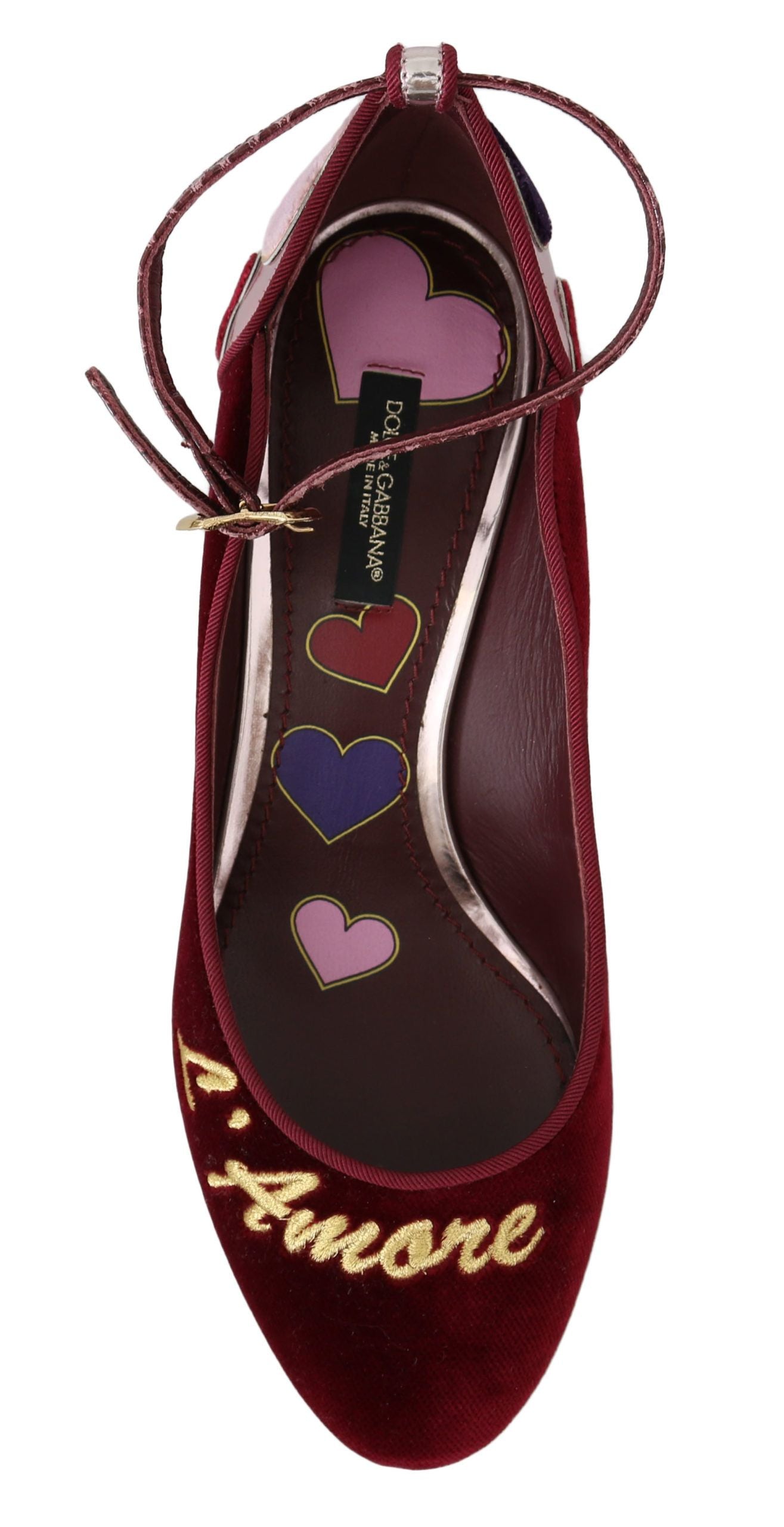 Elegant Red Ankle Strap Heels with Heart Patches