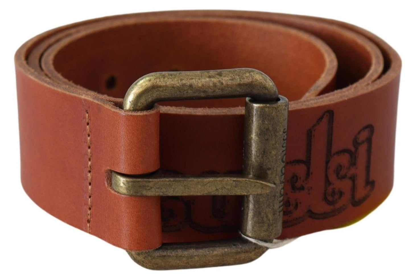Chic Brown Leather Logo Waist Belt
