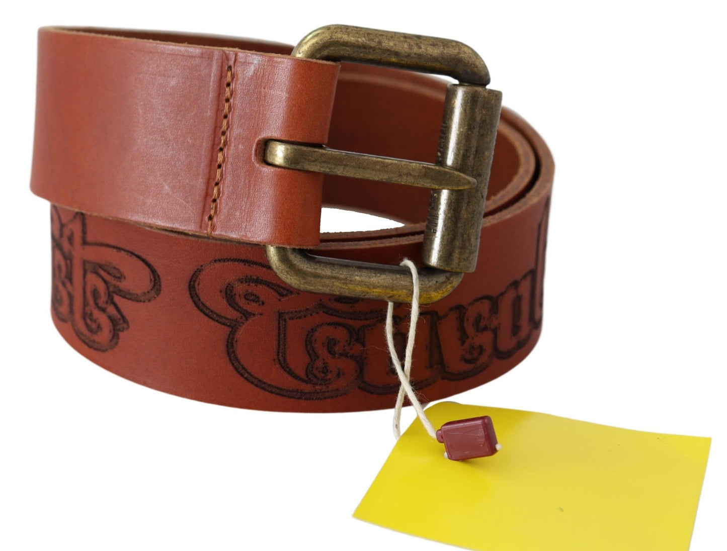 Chic Brown Leather Logo Waist Belt