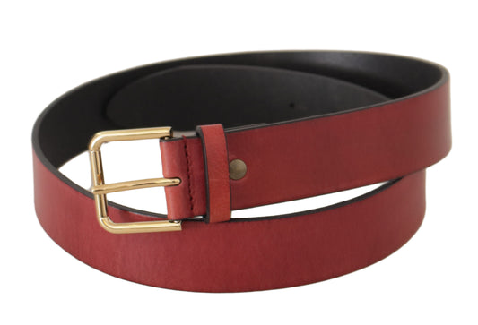 Elegant Red Leather Belt with Engraved Buckle