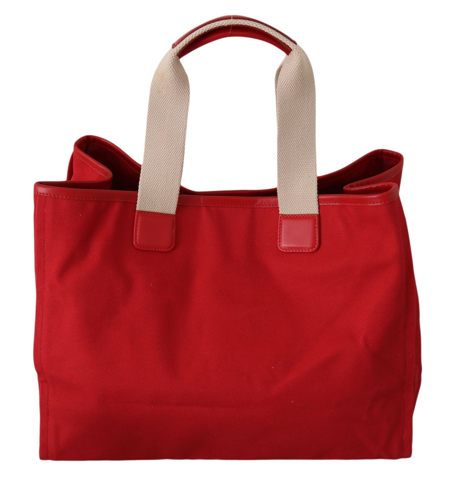 Chic Red Cotton Leather Tote Travel Bag