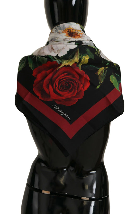 Elegant Silk Square Scarf with Rose Print