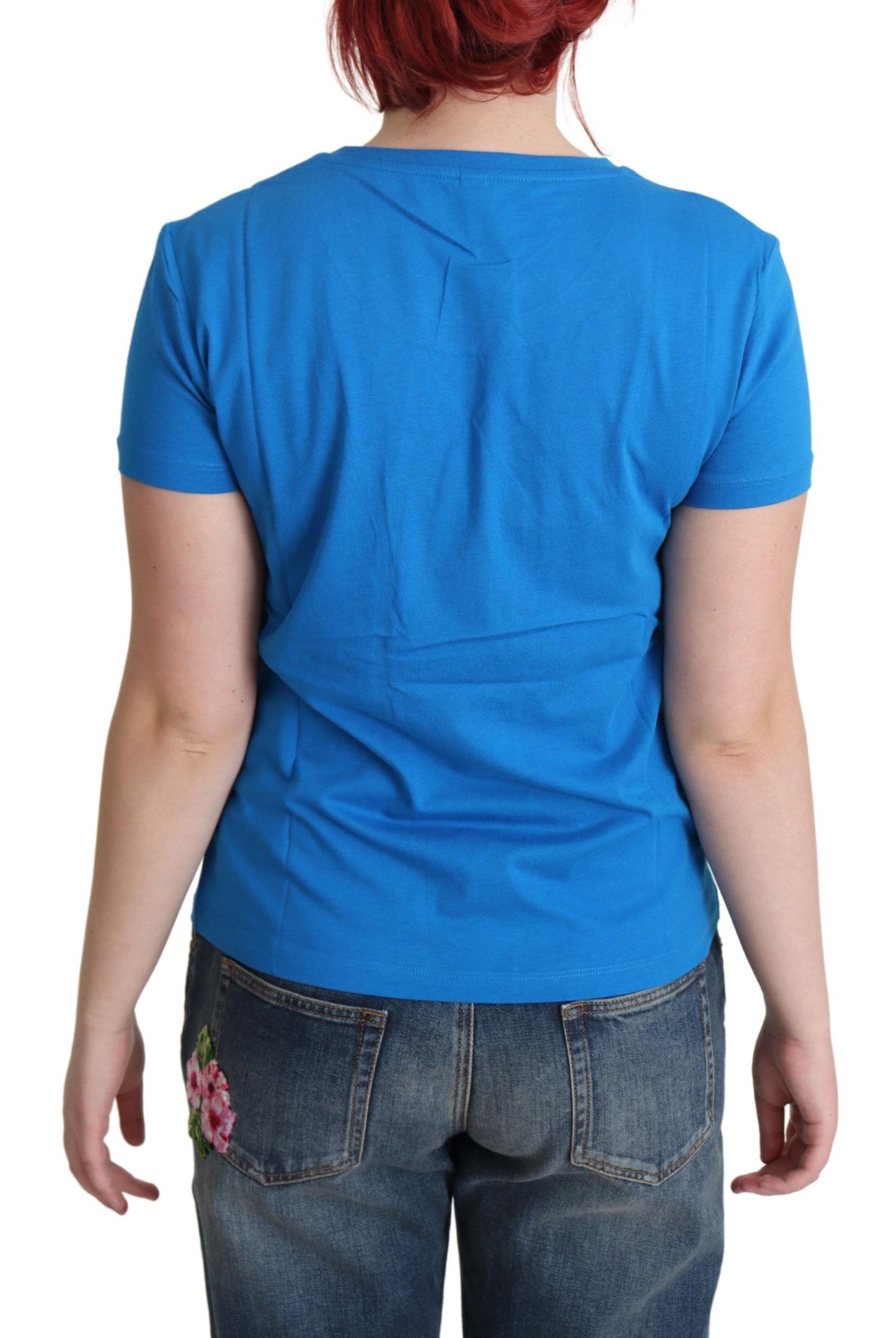 Chic Blue Cotton Tee with Iconic Print