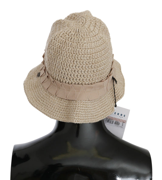 Beige Cotton-Nylon Bucket Cap