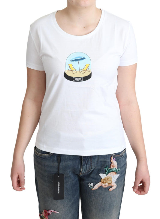 Chic White Cotton Tee with Iconic Print