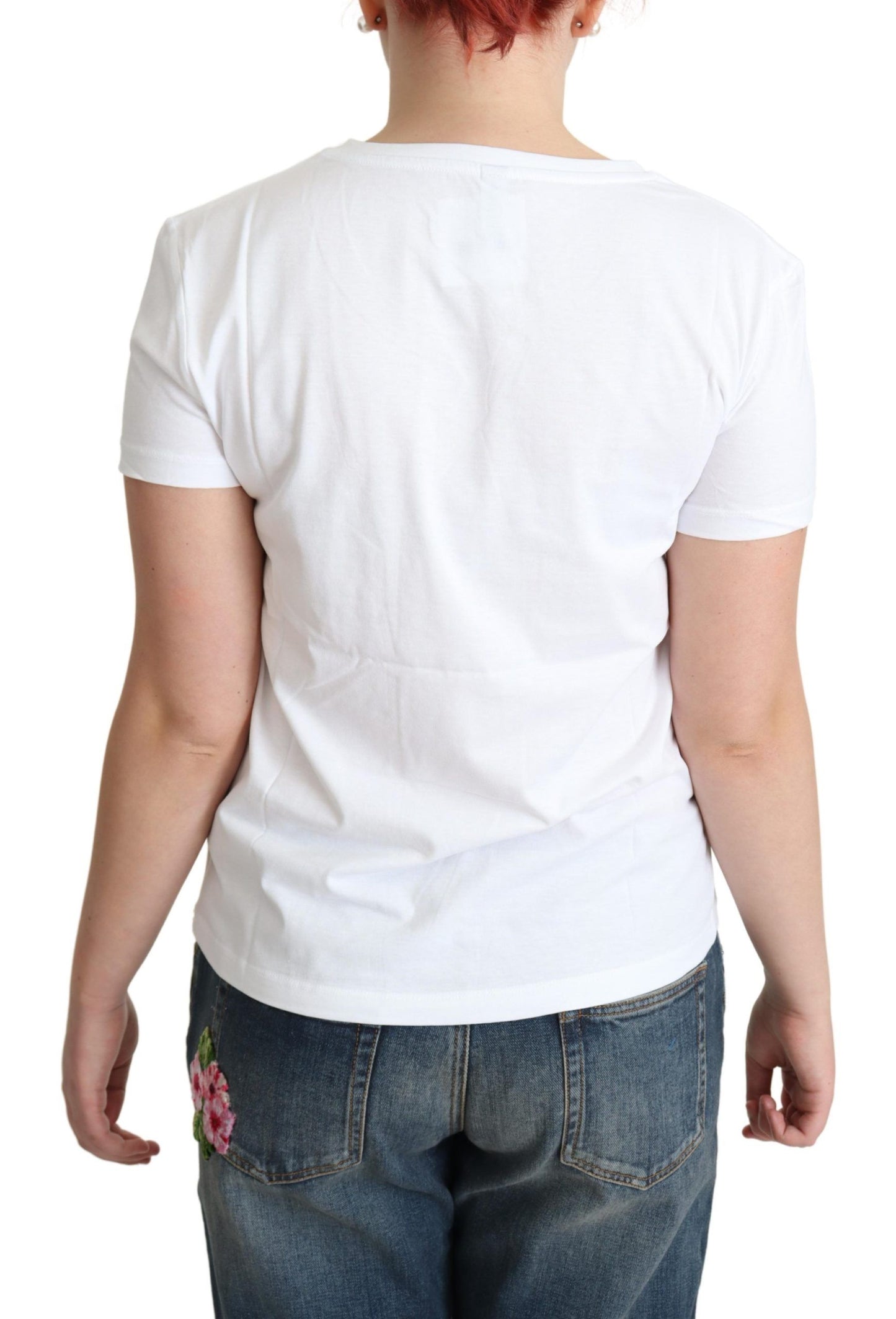 Chic White Cotton Tee with Iconic Print
