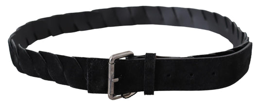 Elegant Black Leather Twist Velvet Belt
